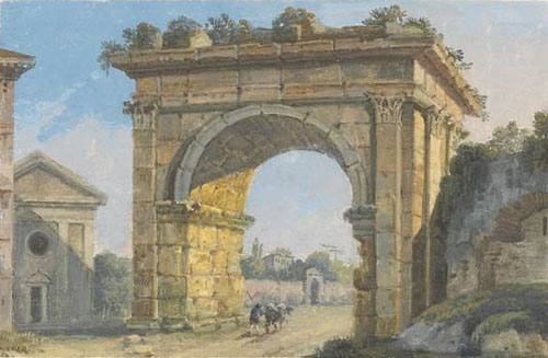 Carlo Labruzzi,Avancée du temple de la Concorde cascatelle - villa maecenas ? et Temple de la fortune à tivoli ( ?, avant 1817, date indéterminée)